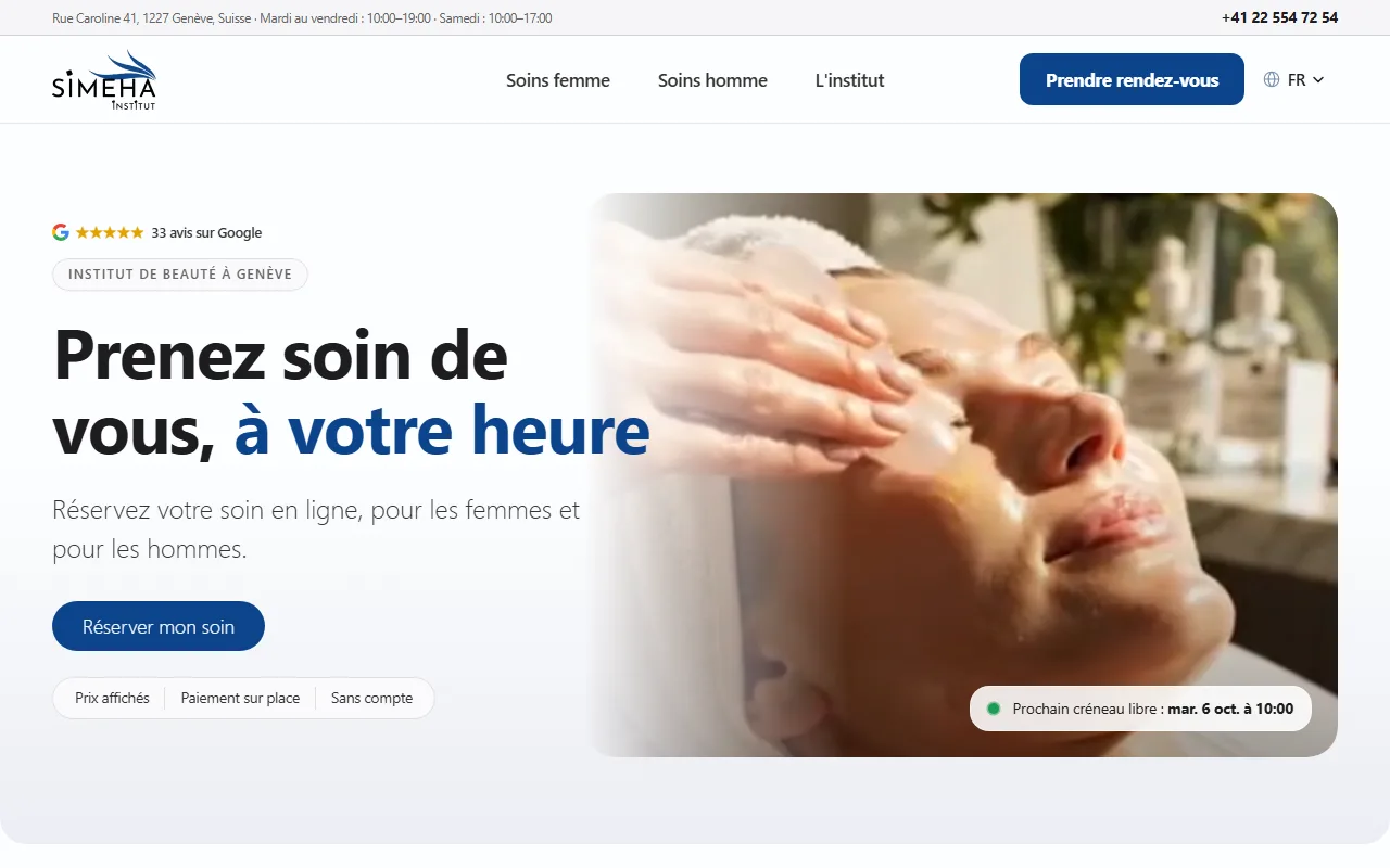 Capture du site SIMEHA (institutbeautegeneve.ch), réalisé par Gafloow
